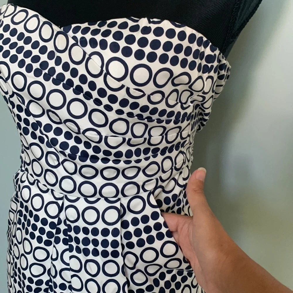 NWT Outback Red Navy and White Geometric Strapless Cocktail Dress Size 0